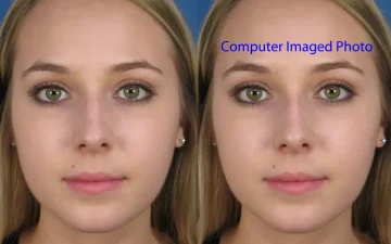 Two side-by-side images of the same woman with slight differences. The right image is labeled "Computer Imaged Photo.