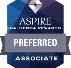 Aspire Galderma Rewards badge labeled "Preferred Associate" with geometric design.