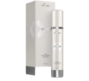 A white bottle of SkinMedica Lytera 2.0 Skin Brightening Complex is shown next to its matching white box packaging.