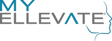 Logo with "My Ellevate" in gray and teal text, featuring an abstract outline of a profile face on the right side.