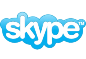 The image shows the Skype logo, featuring the word "skype" in lowercase blue letters with a cloud-like design.