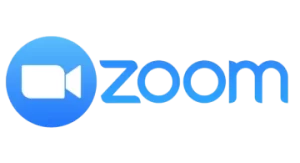 Logo of Zoom featuring a blue video camera icon and the word "zoom" in lowercase letters.