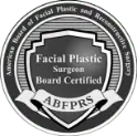 Seal of the American Board of Facial Plastic and Reconstructive Surgery, featuring the text "Facial Plastic Surgeon Board Certified" and the initials "ABFPRS.